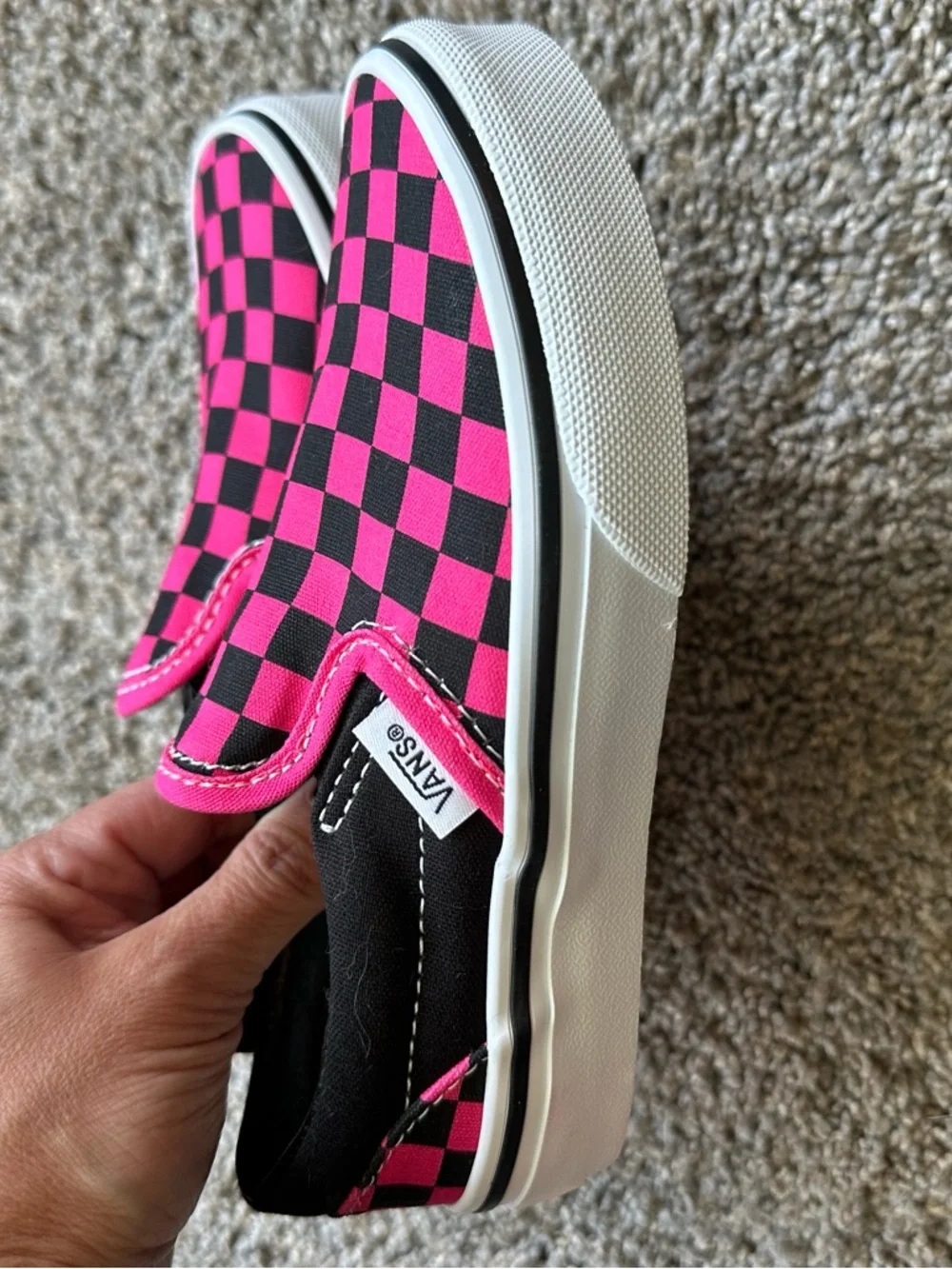 Little kids size 12 slip on vans. Hot pink and black checkers. Brand new! - Picture 3 of 5